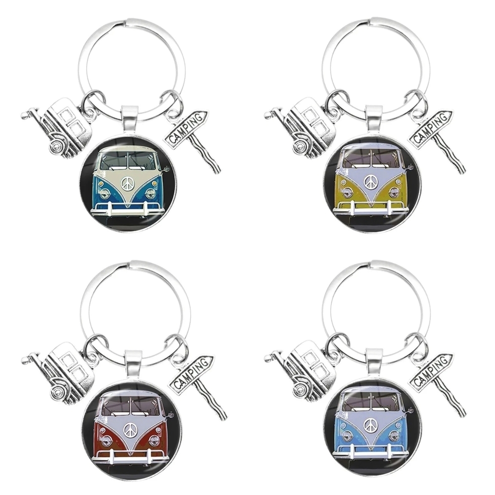 Keychain Retro Van Red Volkswagen Bus Peace Sign - Picture 6 of 8